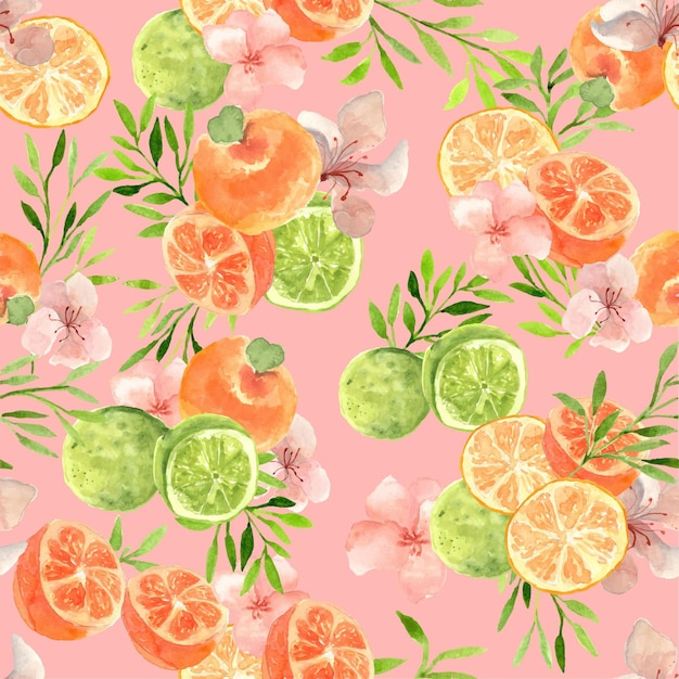 Vibrant Citrus Floral Pattern on Blush Background | Jiffy Designs