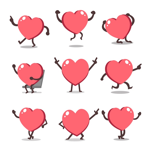 Playful Heart Characters in Varied Animated Poses and Expressions ...