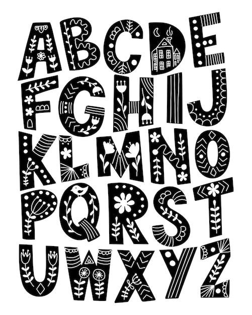 Whimsical Monochrome Alphabet with Playful Patterns and Shapes | Jiffy ...