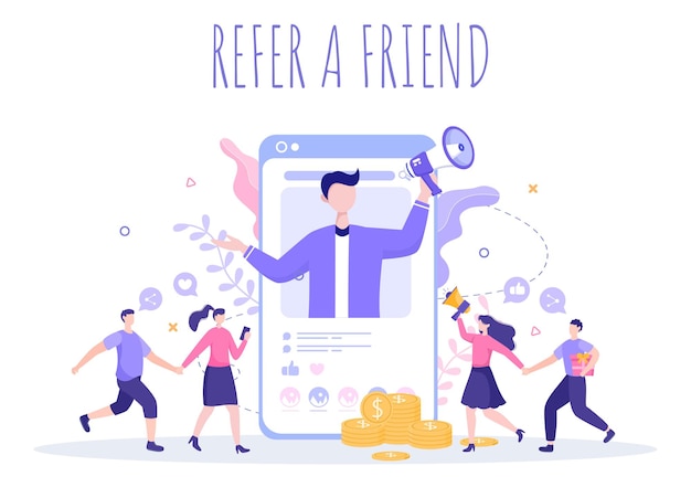 Vibrant Illustration of Referral Program with Friendly Characters ...