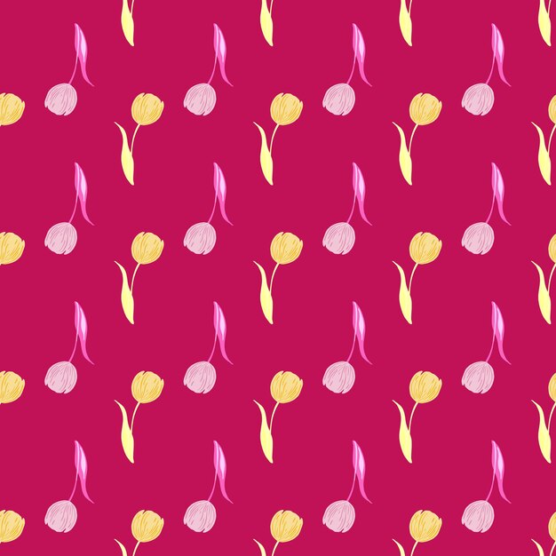 Vibrant Tulip Motif in Shades of Pink and Yellow | Jiffy Designs