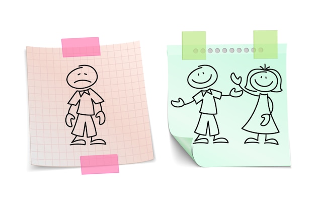 Whimsical Stick Figure Drawings on Colorful Paper Notes | Jiffy Designs