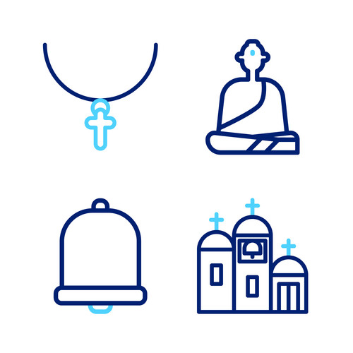 Set Line Church Building Bell Buddhist Monk And Christian Cross Chain ...