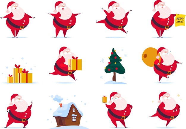 Jolly Santa Claus in Festive Poses with Christmas Icons | Jiffy Designs