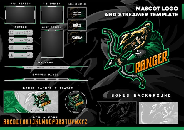 Vibrant Ranger-Themed Mascot Logo and Streaming Template Collection ...