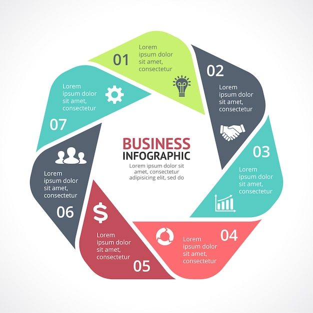 Vibrant Circular Infographic with Business Icons and Metrics | Jiffy ...