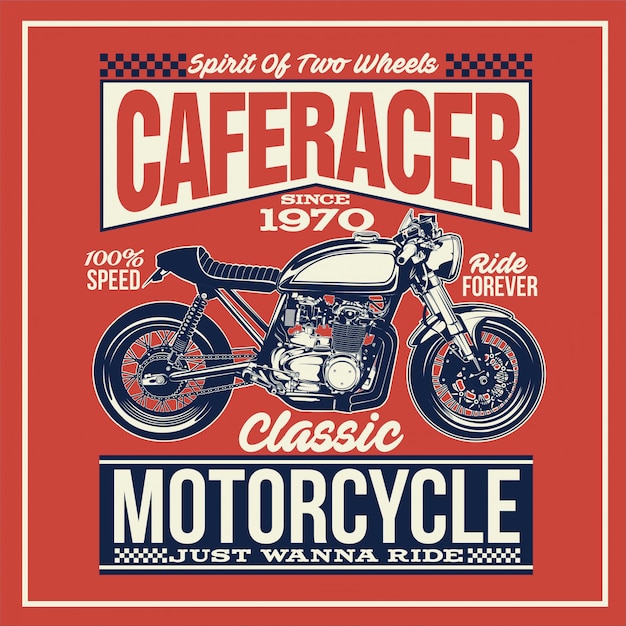 Vintage Cafe Racer Motorcycle with Retro Checkered Design | Jiffy Designs