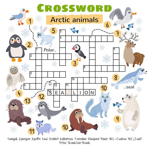Playful Arctic Animals Crossword Puzzle Jiffy Designs