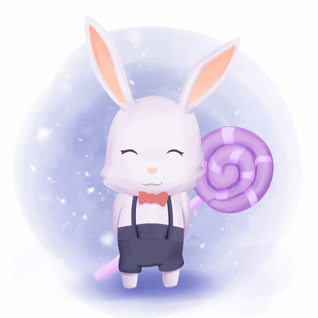 Adorable Bunny with Lollipop in Snowy Scene | Jiffy Designs