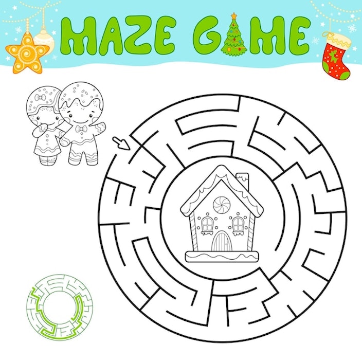 Maze Game: Help the Gingerbread Couple Find Their Way Home EPS JPG SVG Digital Asset Downloadable Files Main Image