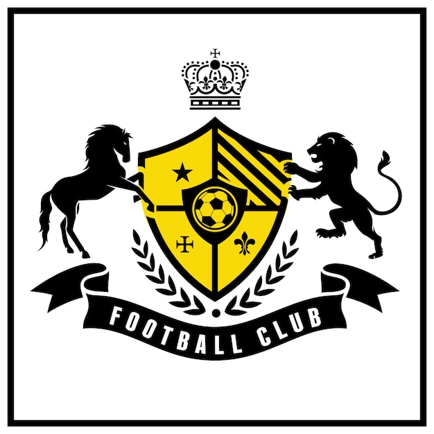 Majestic Football Club Emblem with Regal Lions and Shield | Jiffy Designs