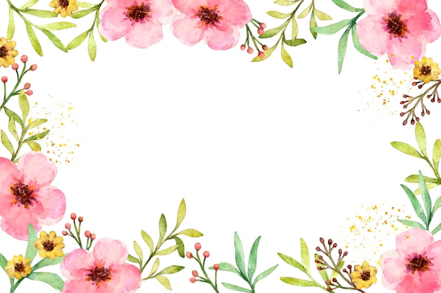 Watercolor Floral Frame with Pink Blooms and Green Foliage | Jiffy Designs