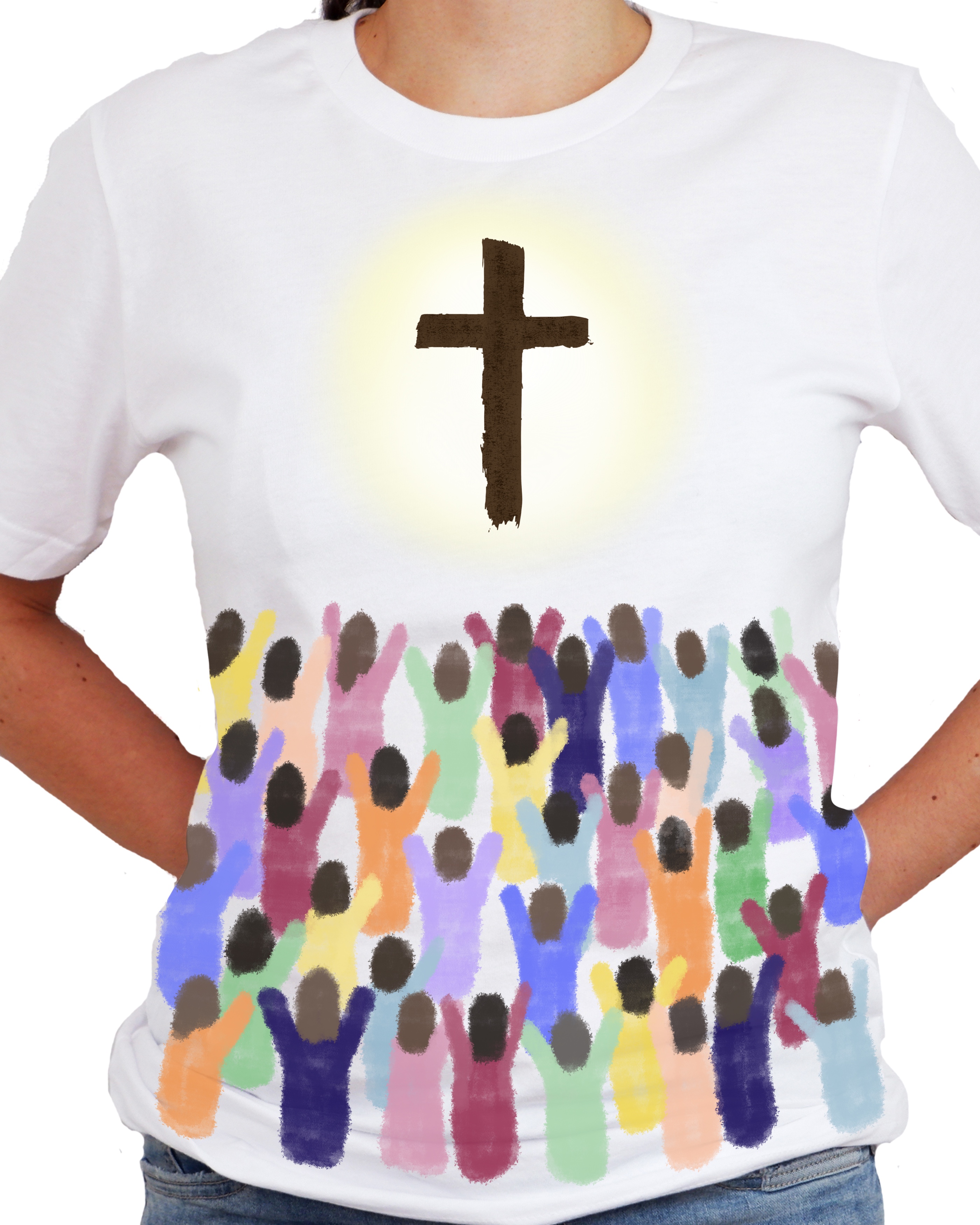 Cross and Congregation Vibrant Watercolor Illustration of Faith and ...