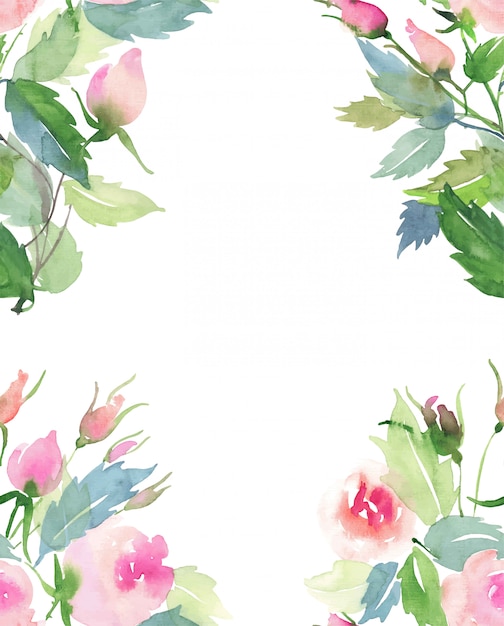 Watercolor Floral Frame with Pink and Green Blooms | Jiffy Designs