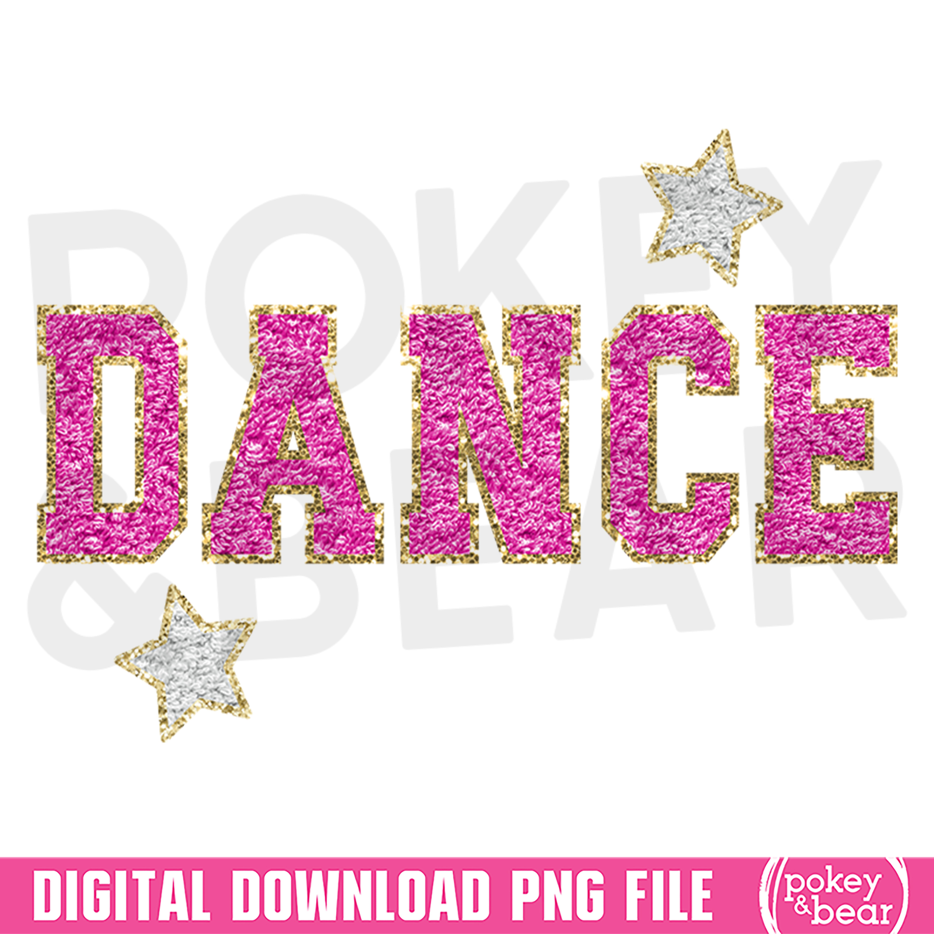 'Dance' Sparkling Pink Letters with Glittering Gold Stars | Jiffy Designs