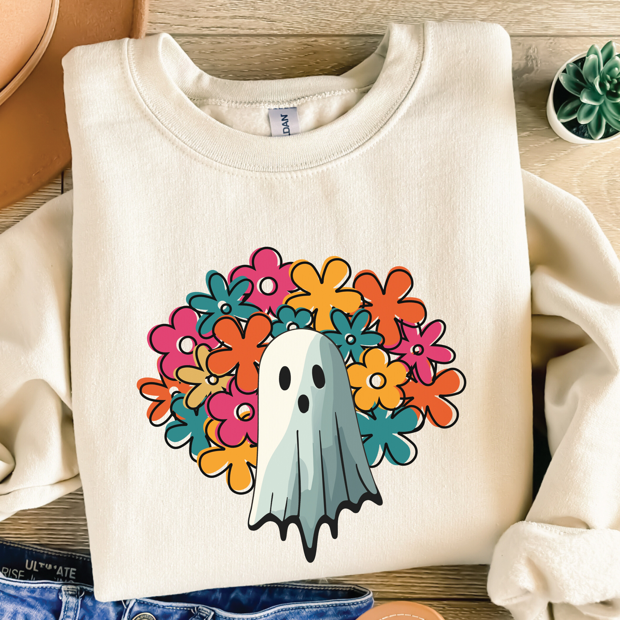 Colorful Retro Halloween Flowers Ghost Png Hippie Design File | Jiffy ...