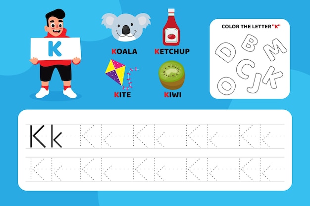 Colorful Alphabet Imagery and Tracing for Letter K | Jiffy Designs