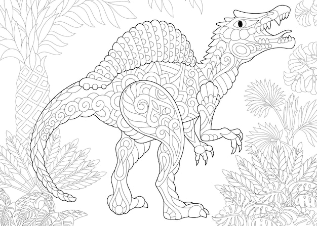 Majestic Spinosaurus Amidst Lush Prehistoric Foliage | Jiffy Designs