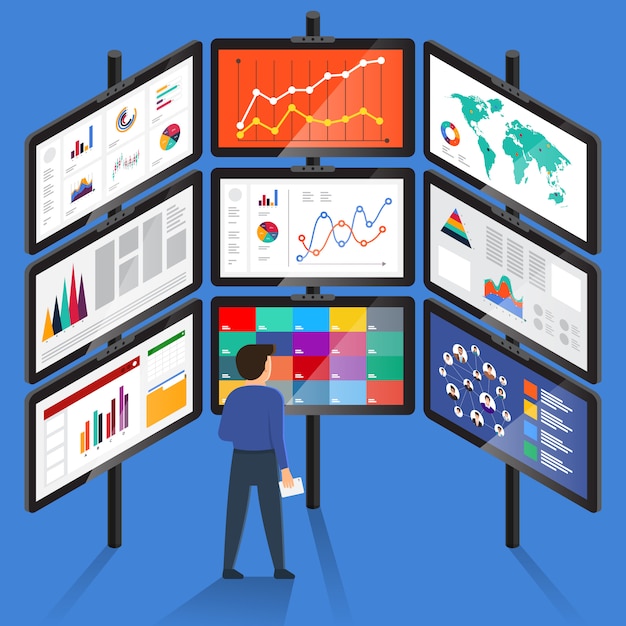 Vibrant Data Visualization Display with Diverse Charts and Graphs ...
