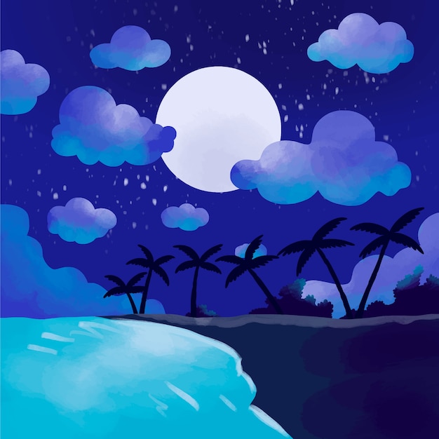 Serene Tropical Nightscape with Swaying Palms | Jiffy Designs