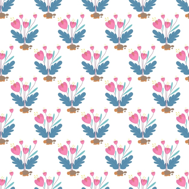 Vibrant Floral Pattern with Pink Hearts and Leaves | Jiffy Designs