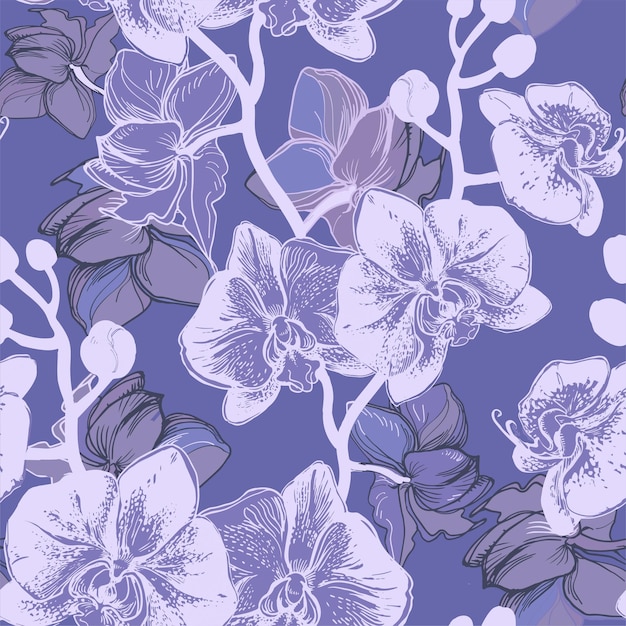 Elegant Floral Pattern with Orchids on Purple Background | Jiffy Designs