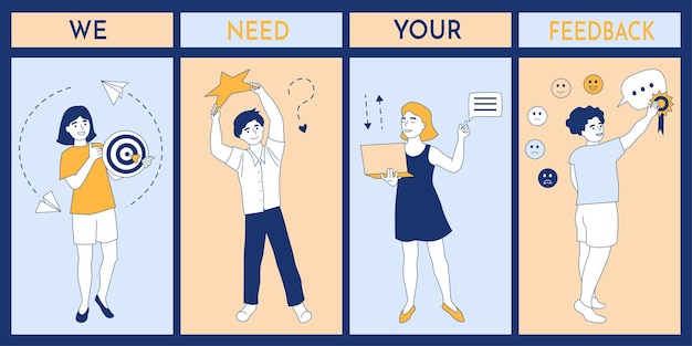 Vibrant Illustrations Depicting Feedback and Collaboration Process ...