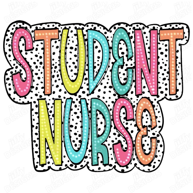 'Student Nurse' Vibrant Polka-Dotted Letters with Playful Pastel Hues ...