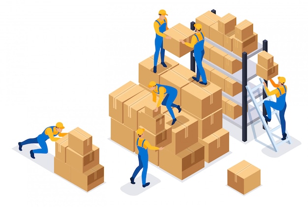 Hardworking Warehouse Crew Sorting and Stacking Cardboard Boxes | Jiffy ...