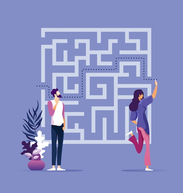 Vibrant Abstract Maze Design with Stylized Characters | Jiffy Designs