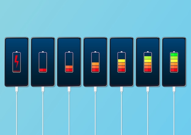 Colorful Battery Charge Levels Displayed on Smartphone Screens | Jiffy ...