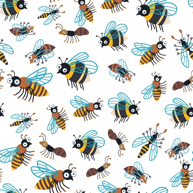Charming Cartoon Bees and Insects in Vibrant Pattern | Jiffy Designs