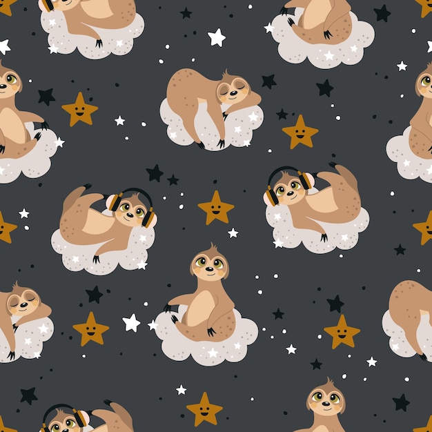 Adorable Sloth Cloud Constellation Pattern on Dark Background | Jiffy ...
