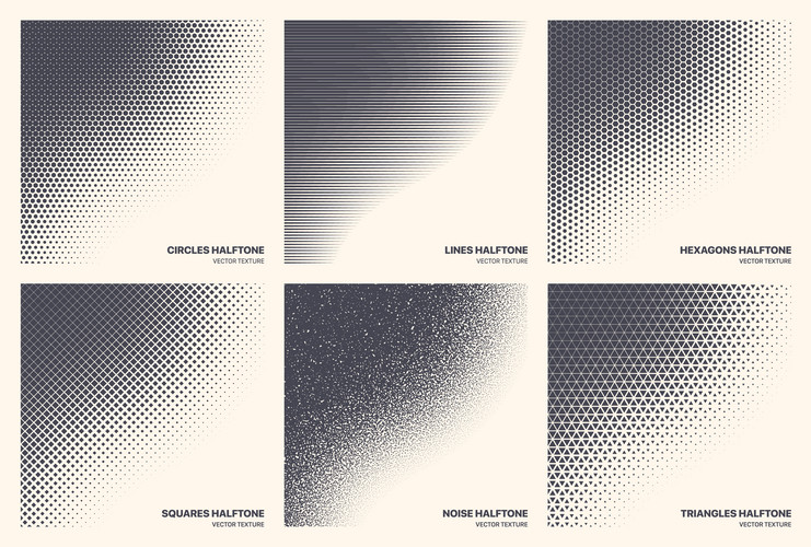 Different Variations Halftone Texture Set Vector Abstract Geometric ...
