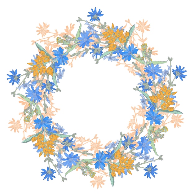 Vibrant Floral Wreath with Blue and Golden Blooms | Jiffy Designs