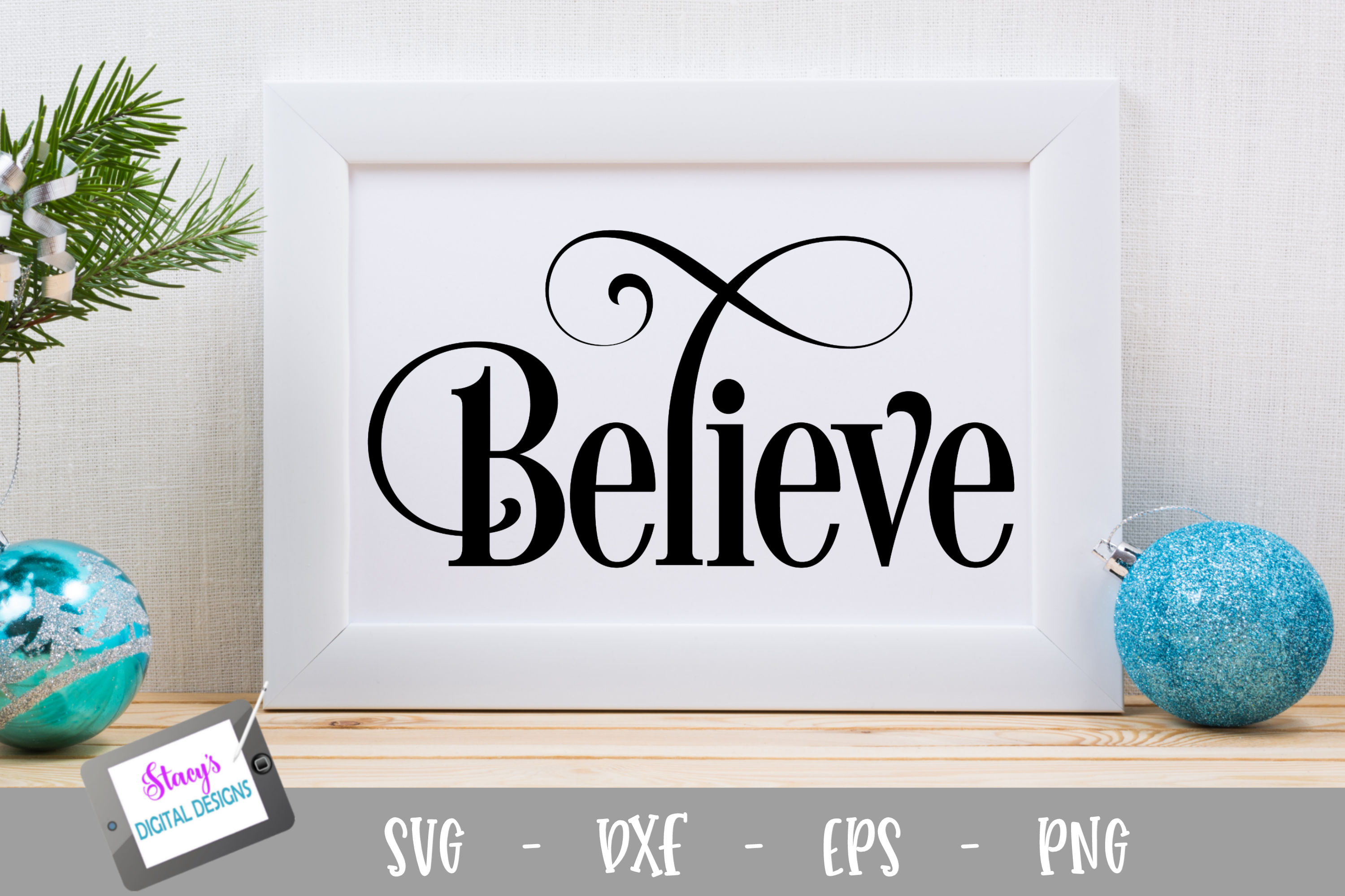 'Believe' Elegant Cursive Typography with Flowing Flourishes ...