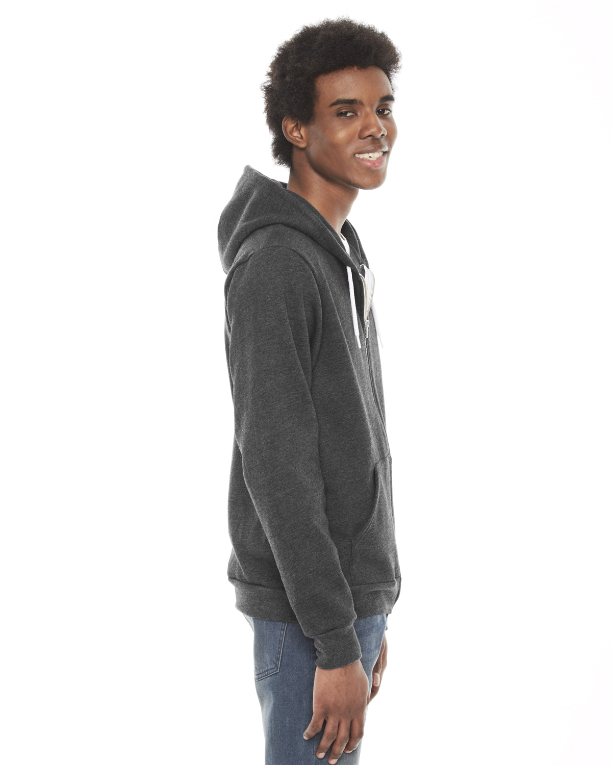 American Apparel Unisex Flex Fleece Zip Hoodie F497 W Dark Heather Gray Jiffy