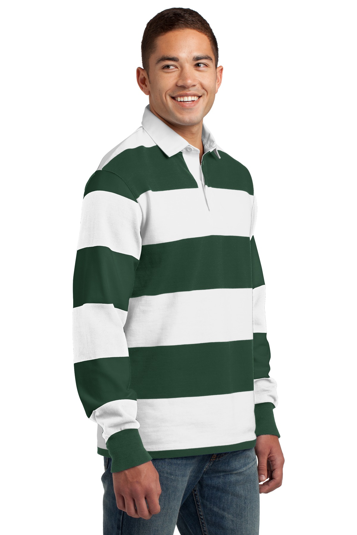 Sport Tek Classic Long Sleeve Rugby Polo St301 Forest Green