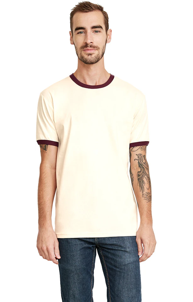 Next Level Unisex Ringer T-Shirt - 100% Combed Ring-Spun Cotton, Maroon With Natural Binding, Medium