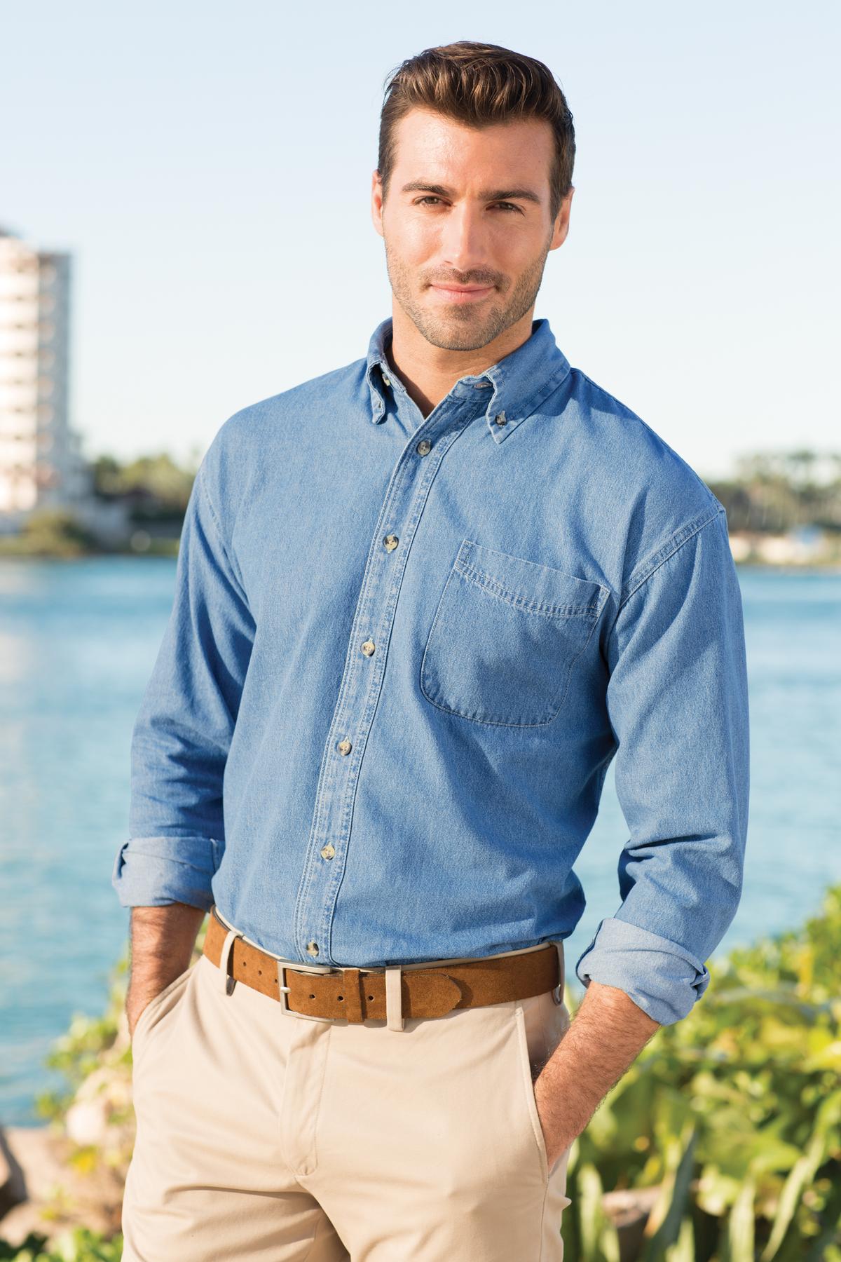 Port Authority Tall Long Sleeve Denim Shirt Tls600 Faded