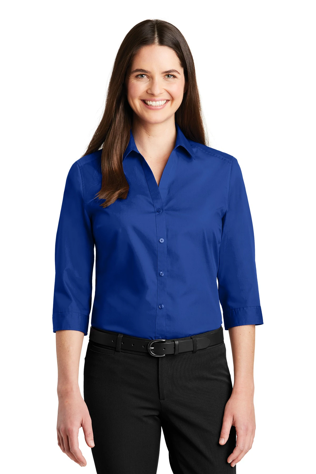 Port Authority LW102 Ladies 3/4-Sleeve Carefree Poplin Shirt - True Royal, S
