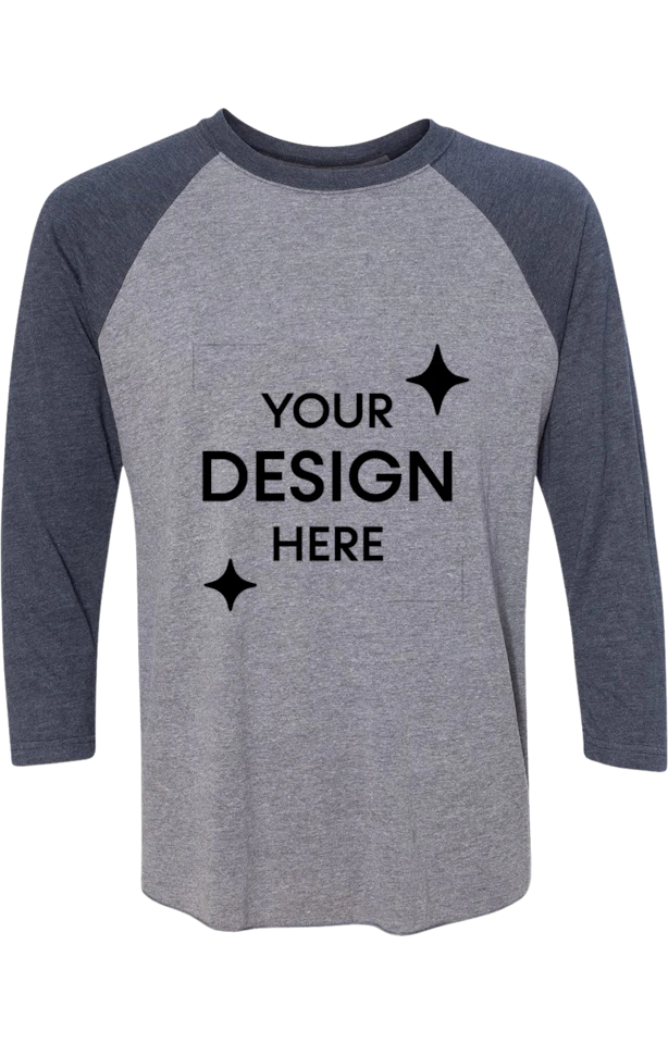 Next Level 6051 Unisex Raglan T-Shirt - Vintage Navy & Premium Heather Blend, Small